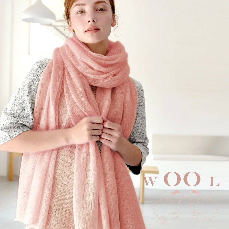 Écharpe longue en laine épaissie pour femme, grand châle vintage, pashmina doux et chaud, mode d\'hiver, 100% laine, 600