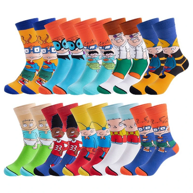 5 Pairs Cartoon Casual Outdoor Sports Socks Men Women Anime Hip Hop Street Fashion Novelty Funny Crew Socks For Camping Hiking view 5
