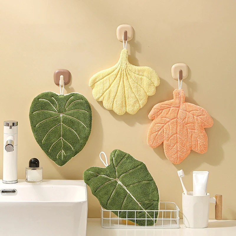 Soft Double-layer Leaf Style Hand Towel Thickened Absorbent Hanging Hand Cloth Speed Dry Handkerchief Rag For Kitchen Bathroom