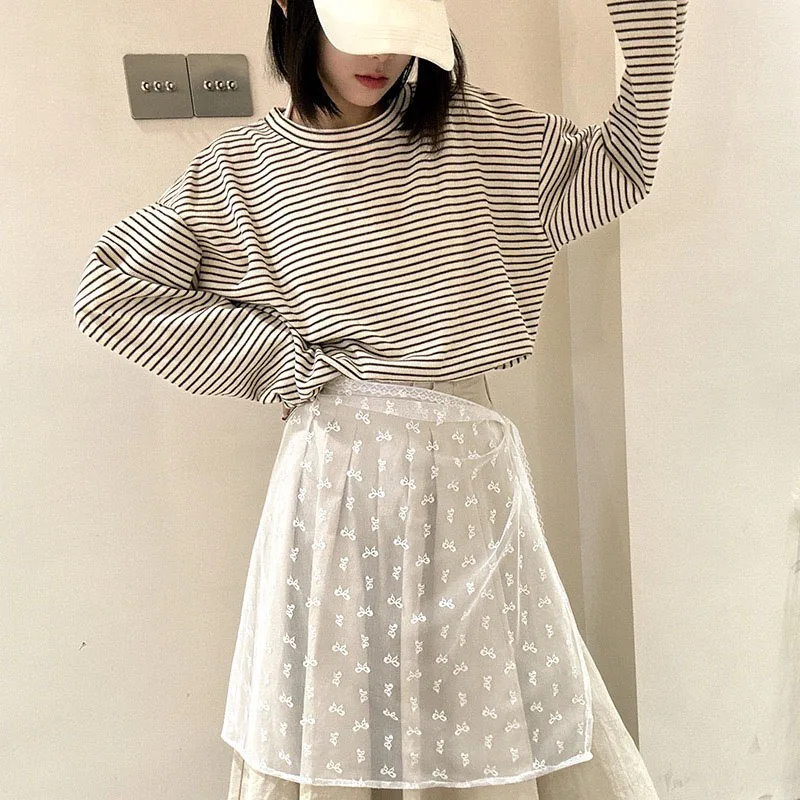 Hot Sale Popular Bowknot Design Lace Layered Gauze Skirt With Tie Up Spring Summer Y2k Stacked Skirt Apron Skirts Dress Up Jeans