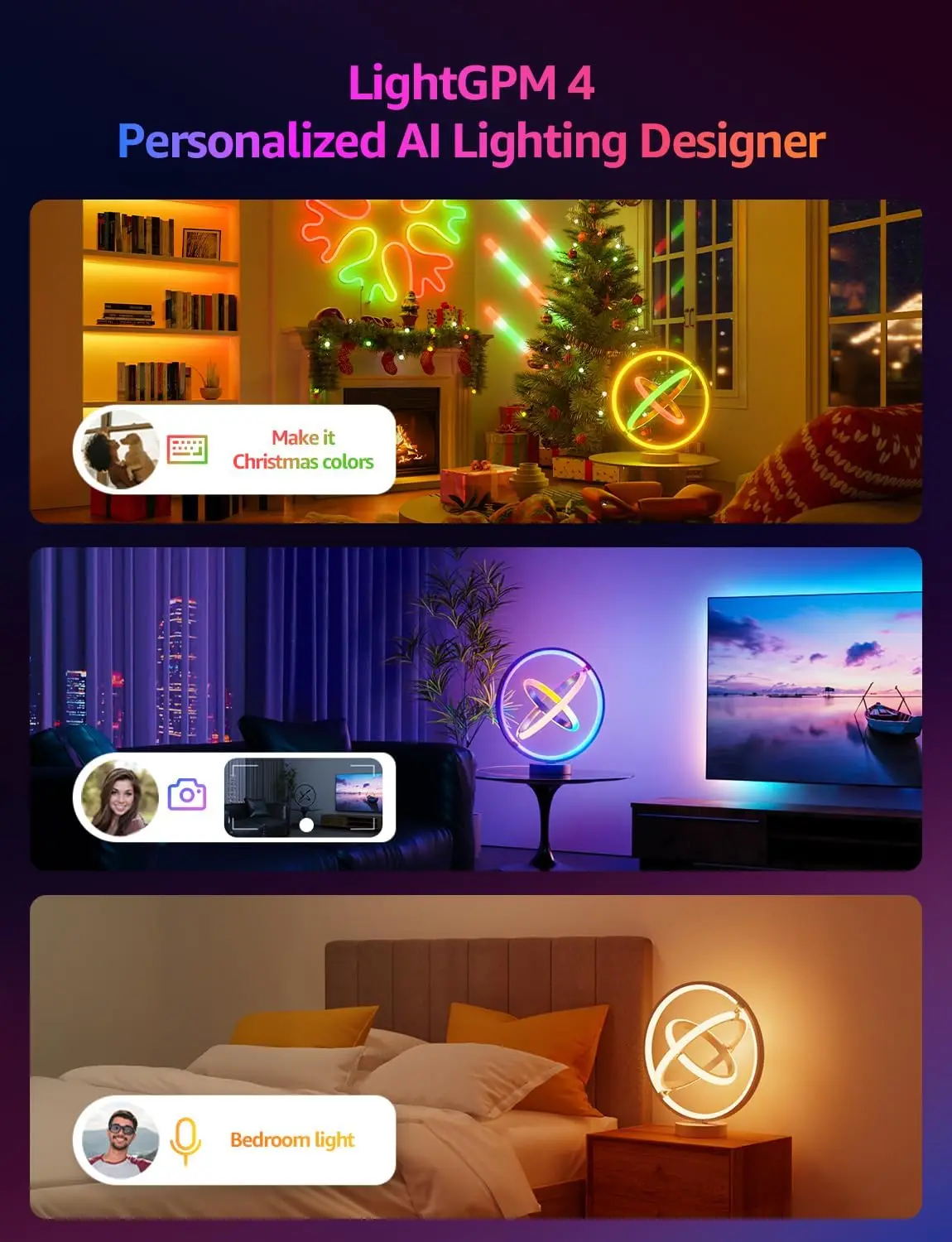 Smart RGB Desk Lamp with Music Sync, Voice Control via Alexa & Google Home, App-Controlled Color Changing Ambient Light