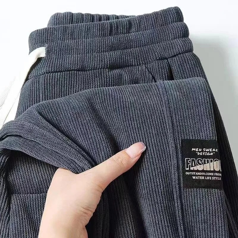 Autumn Winter Warm Motorcycle Jogger Corduroy Pants Men Tech Fleece Sweatpants Casual Harem Pants Male Sport Thermal Trousers