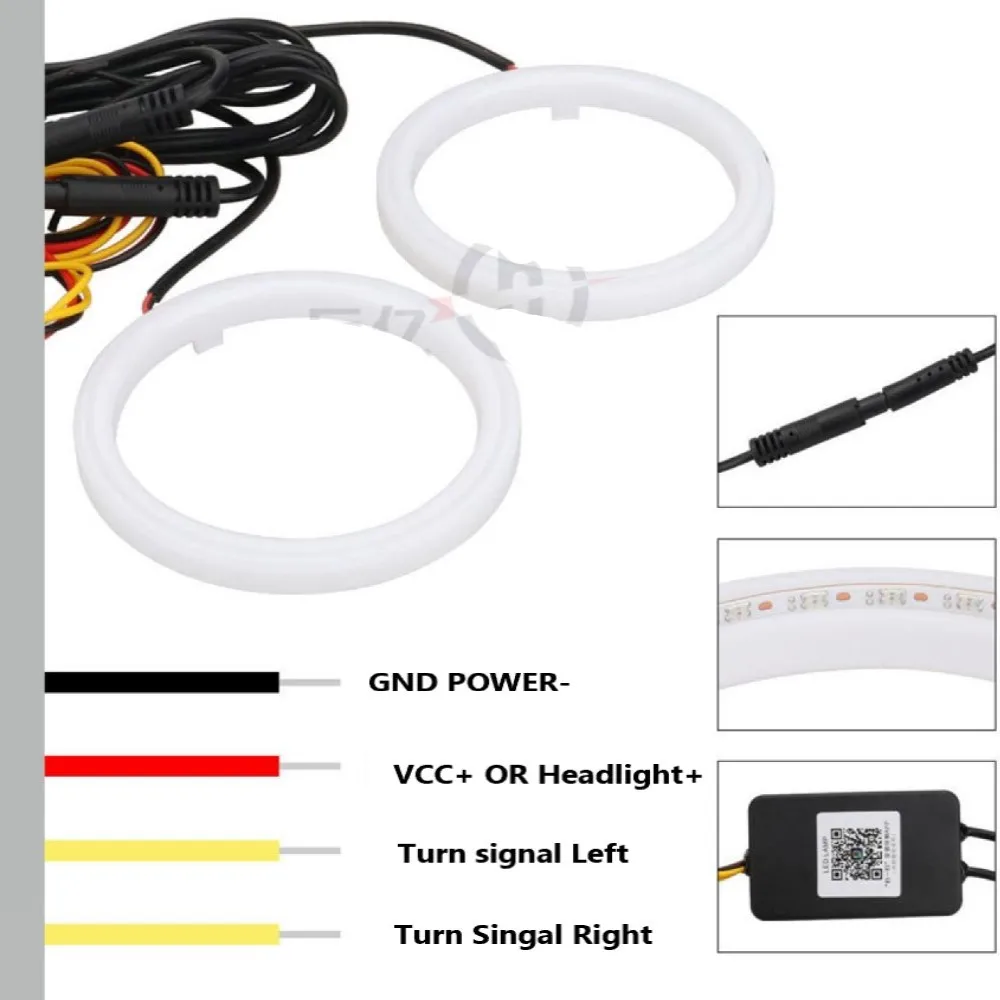 Luz LED de ojo de Ángel RGB de 2 piezas, Faro de circulación diurna con Control por aplicación, múltiples colores de luz sincronizados con música,