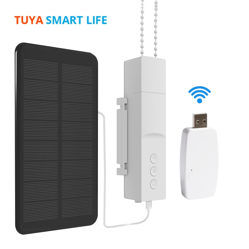 Tuya WiFi Smart Roller Shade Driver with USB Dongle Solar Panel Zemismart Curtain Motor Power By Battery Alexa GoogleHome Yandex