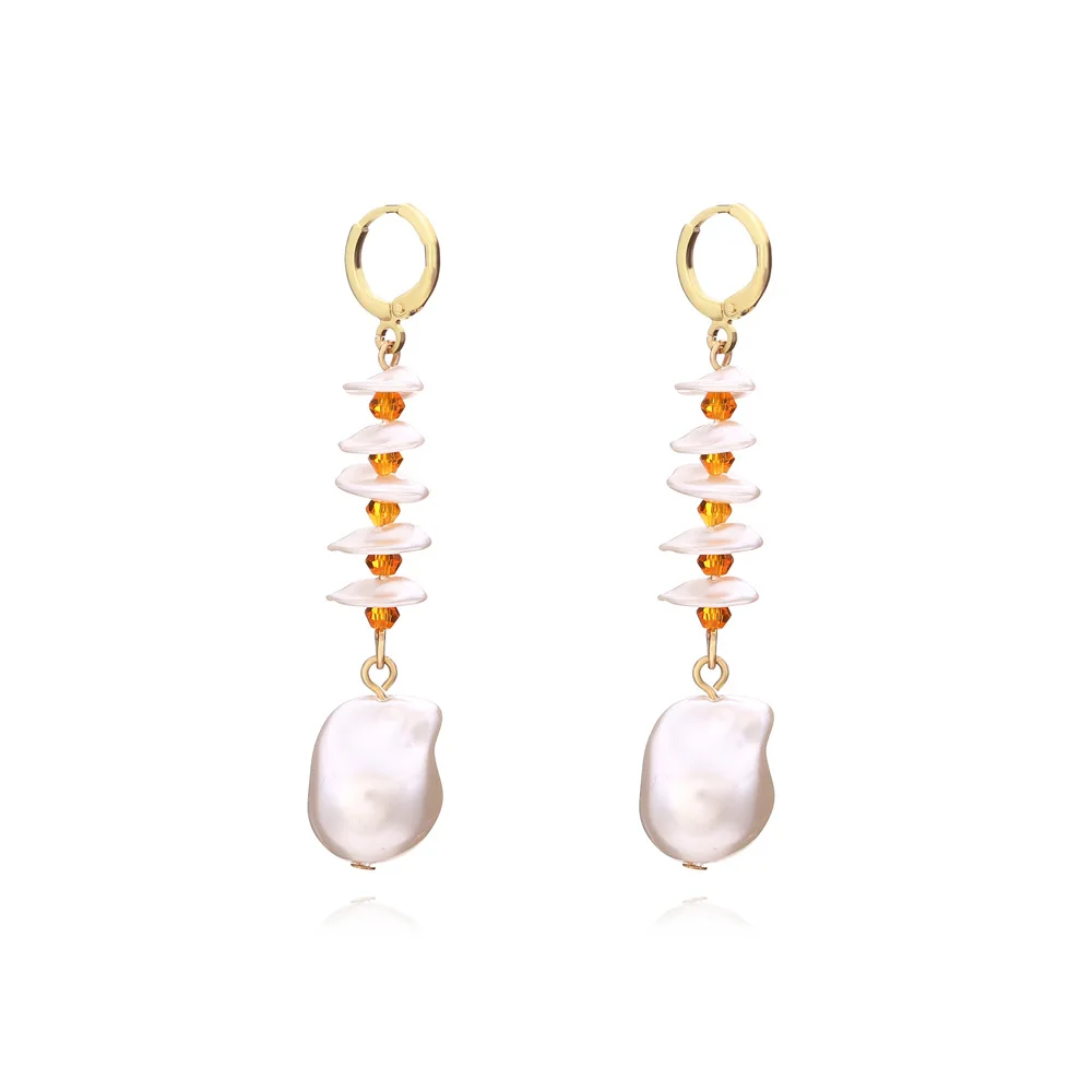 Light luxury artificial crystal imitation pearl earrings, women's personality simple design sense cold wind long earrings