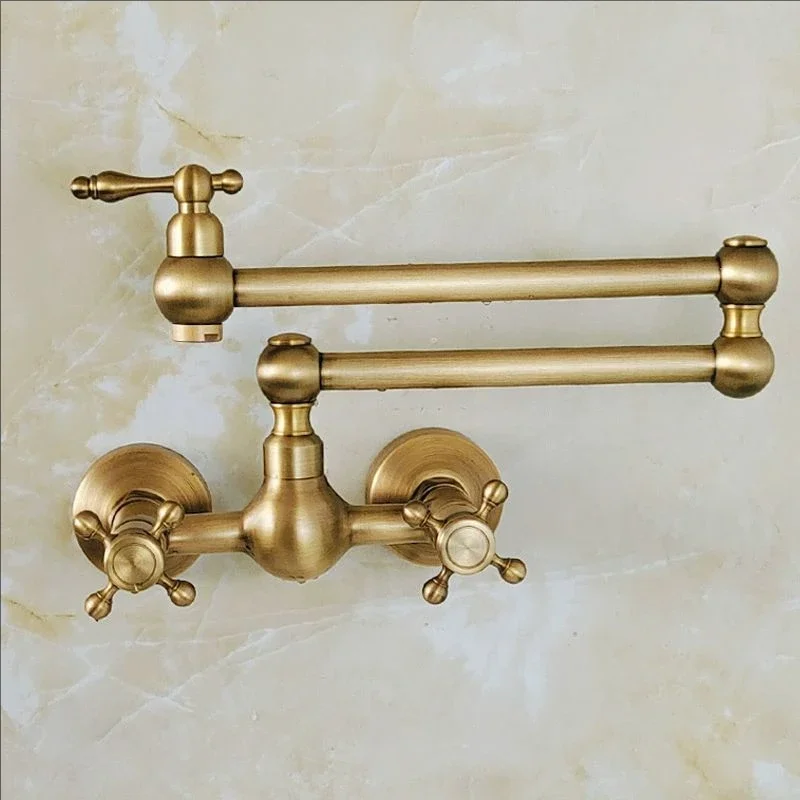 Antique Kitchen Foldable Faucet Wall Mounted Bathroom Basin Faucet hot and cold Water Tap Rotate Folding Spout Vanity Sink Crane