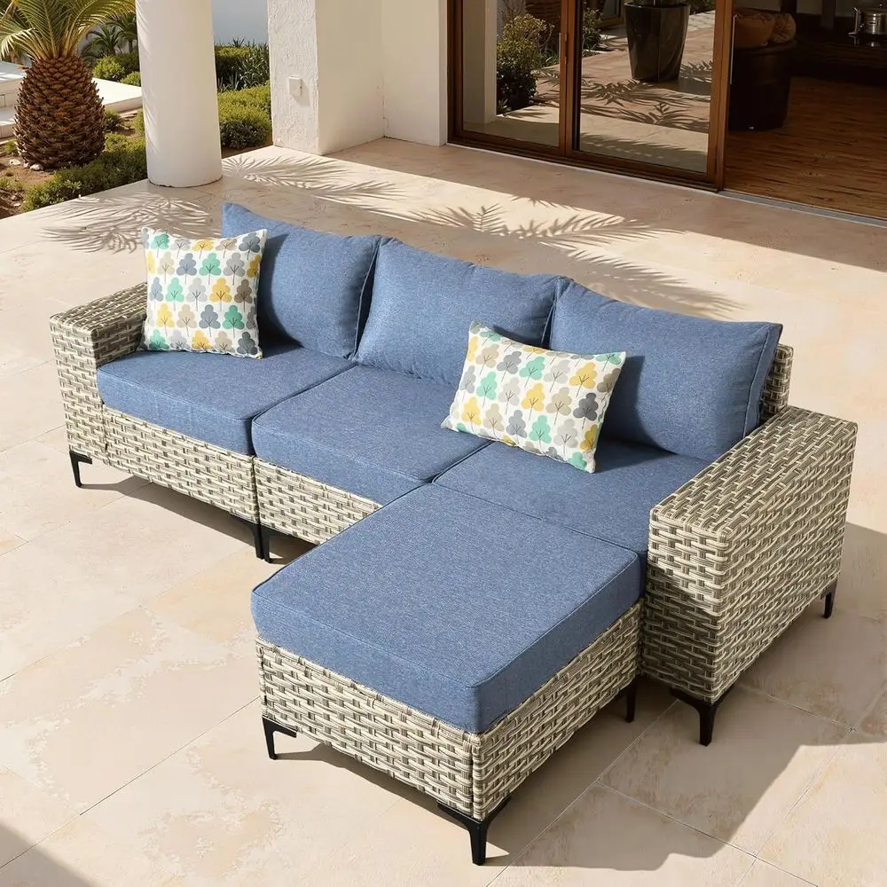 

4-Piece Patio urniture Set with L-Shape Soa Chaise, Outdoor Sectional Couch Comy Cushions, ern ular Wicker Rattan Contion Set, D