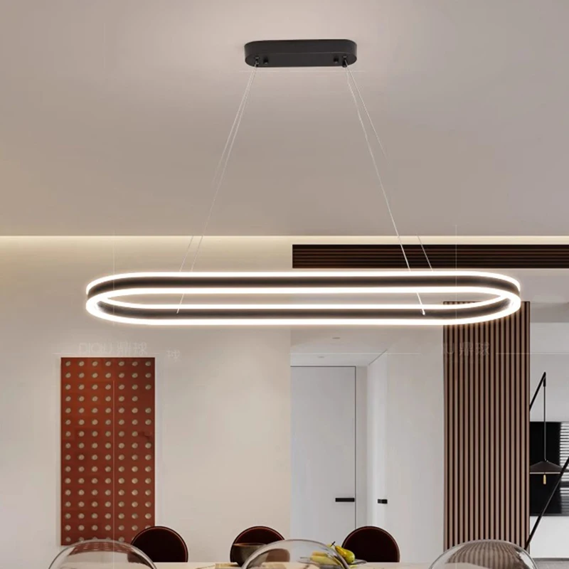 

Nordic Ellipse Acrylic Led Pendant Lamp Dimmable Up and Down for Living Dining Table Room Bedroom Home Art Hanging Light Fixture