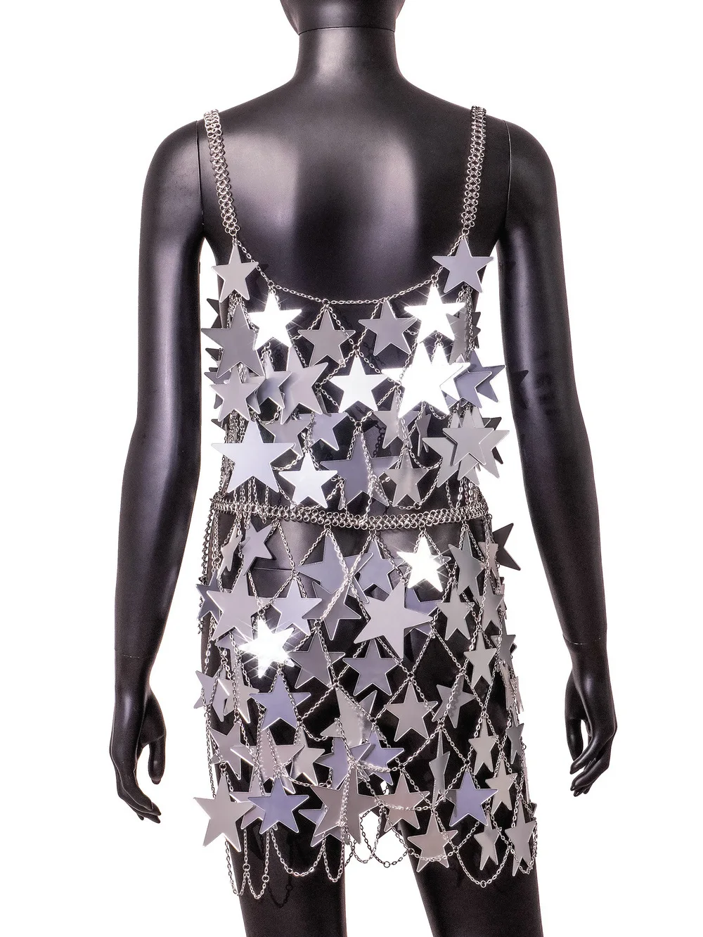 Imagem -05 - Vestido de Acrílico Estrela Mini Jupe Topo e Saia Conjunto Sexy Corrente Corpo Sliver Cor Clubwear Jóias Feminino Paillettes Chainmail Colheita Topo