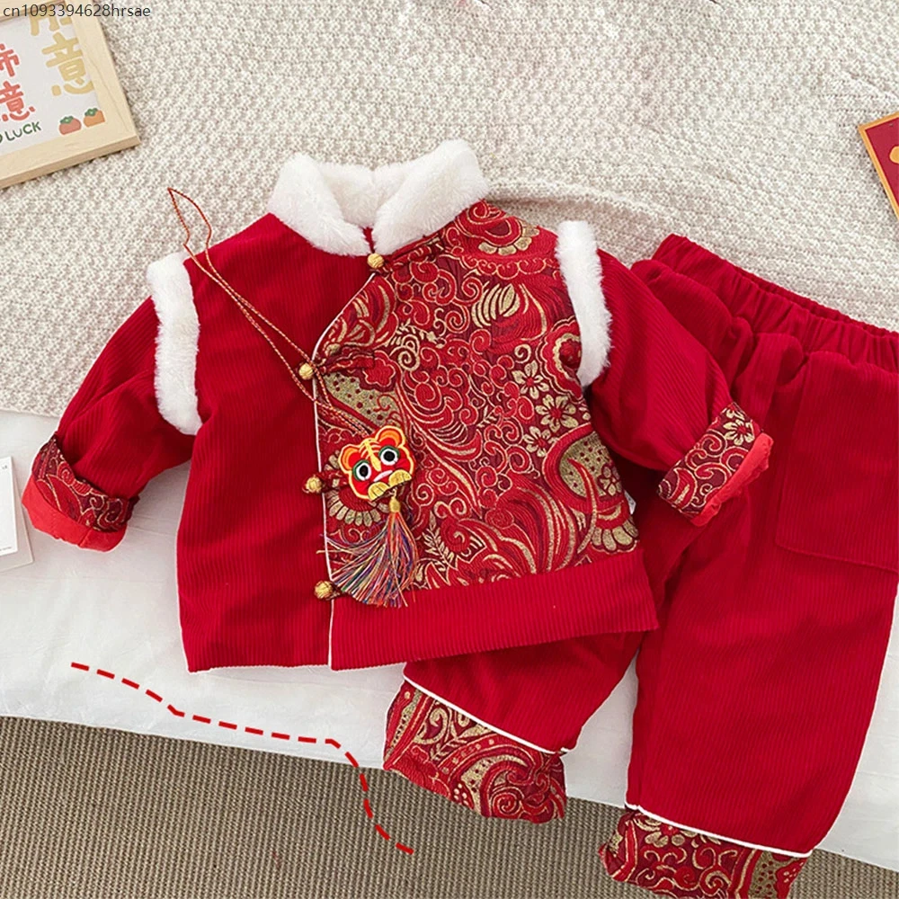 

Toddler Boy Christmas Outfit Red Color Tops + Pants 2Pcs Winter Children Clothing Chinese Style New Year Clothing Sets