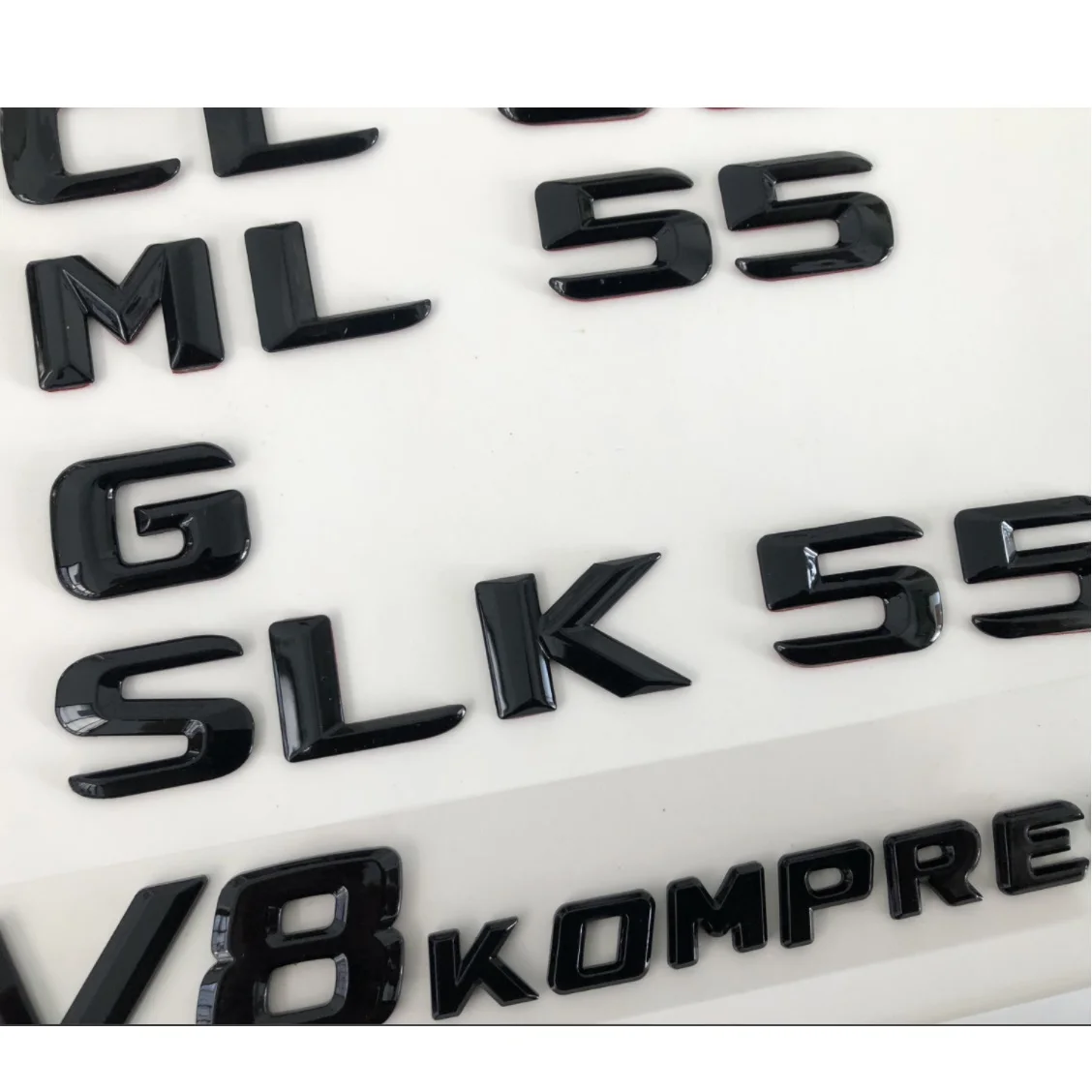 Gloss Black Trunk Letters for Mercedes Benz C55 E55 S55 G55 CLS55 CLK55 SLK55 GLK55 ML55 CL55 SL55 GL55 V8 KOMPRESSOR Emblems