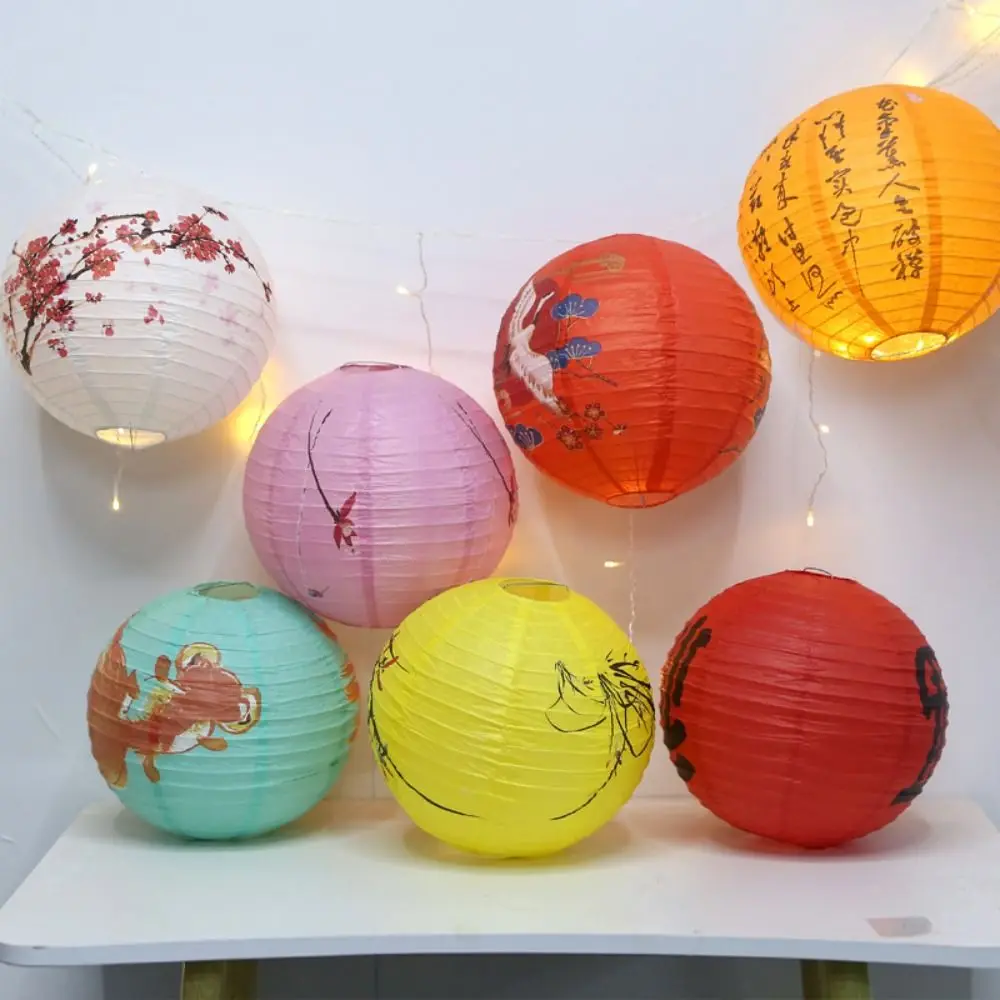 Retro Paper Mid-Autumn Lantern Hanging Glowing Paper Lantern Handmade Three-dimensional Street