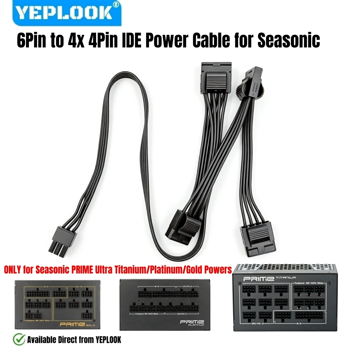 6Pin to 4x IDE 4Pin, Peripheral Power Cable for Seasonic PRIME Ultra Titanium/Platinum/Gold 1300W, 1000W, 850W, 750W, 650W, 550W