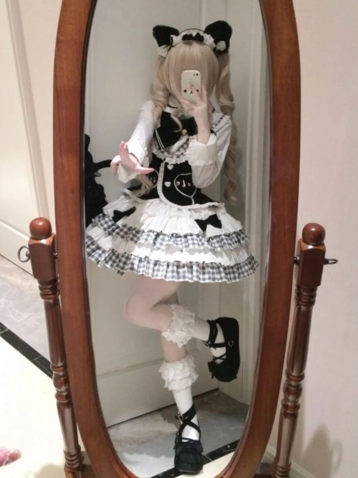 

Sweet Princ Bla irt Knot Puffy Skirt Set Lolita Daily Sle Polyester Long Sve Комплект Faion на пуговицах