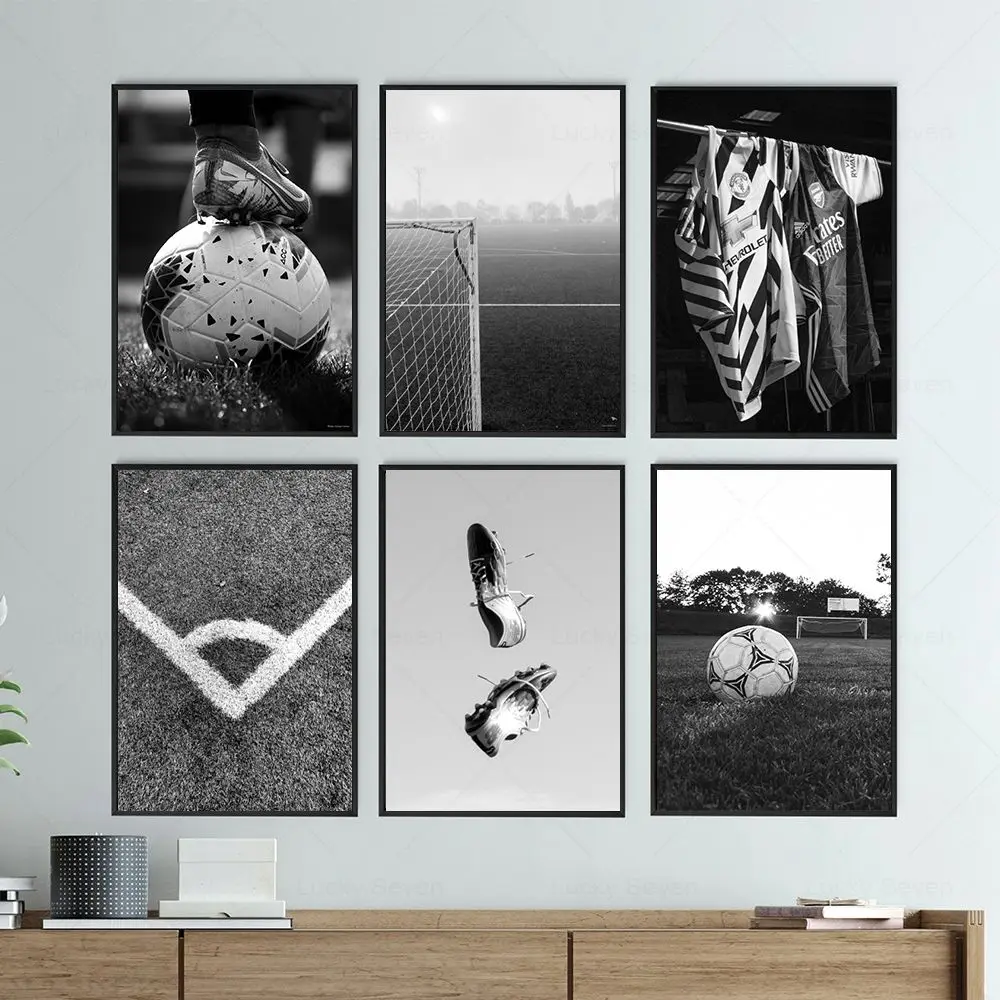 Football Posters Soccer Ball Shirts Shoe Wall Art Canvas Painting Blcak White Pictures Prints for Living Room Home Decor Cuadros