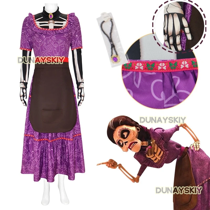 Movie CoCo Mama Imelda Cosplay Costume Girls Music Dreaming Around Halloween Family Party Fancy Purple Dress for Women