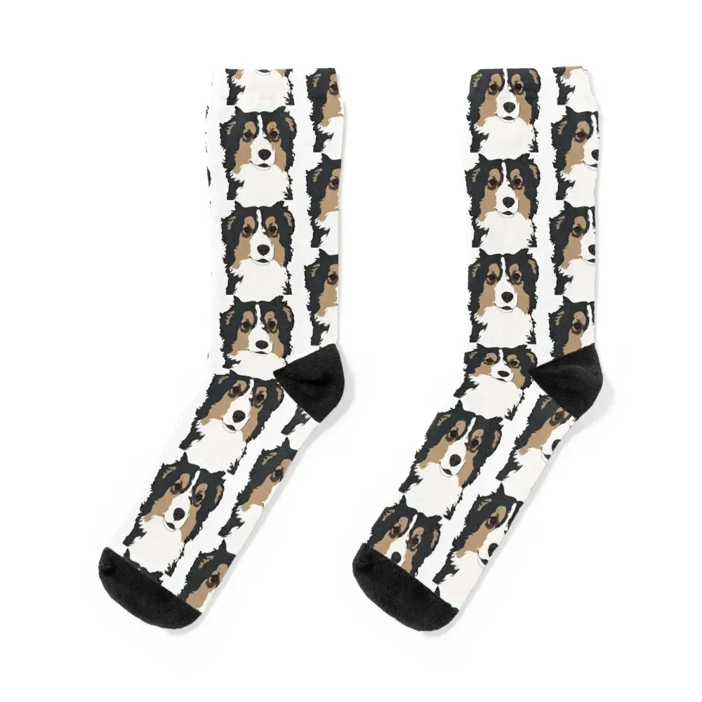 Black Tri Aussie Portrait / black tricolor Australian Shepherd dog Socks hockey Argentina Man Socks Women's