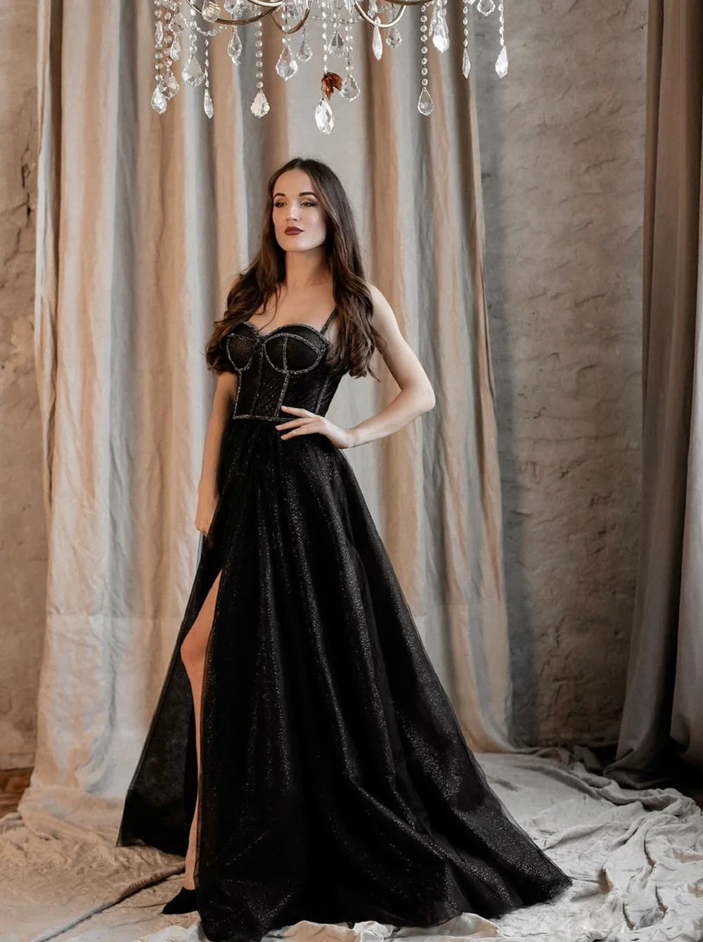 Annie Black Prom Dress Glitter Tulle Princess Evening Dresses Elegant Lady Wedding Formal Occasions Dresses Robes De Soirée2024