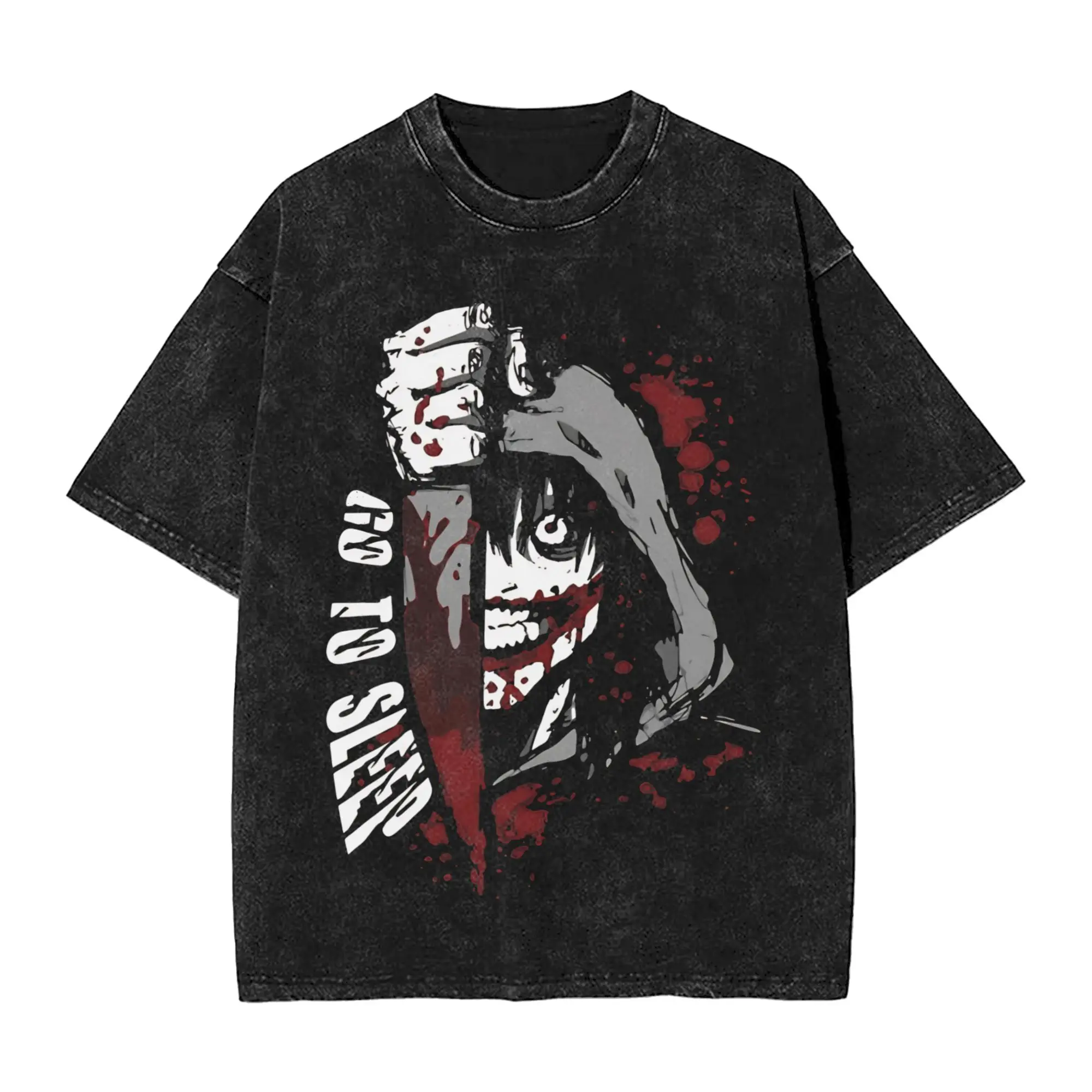 Jeff the Killers   Washed T Shirt Male  Vintage Cotton T-Shirts Beach O Neck Hippie Tees Loose Big Size Clothes