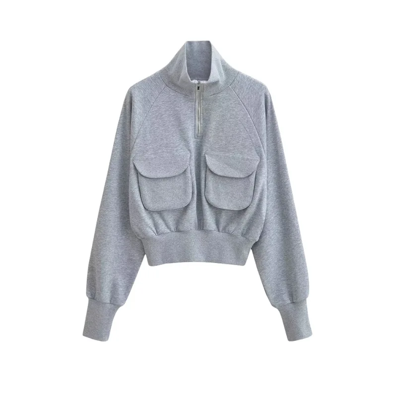 

Women Ribbed Pocket Le Sport Pullover Heather Grey