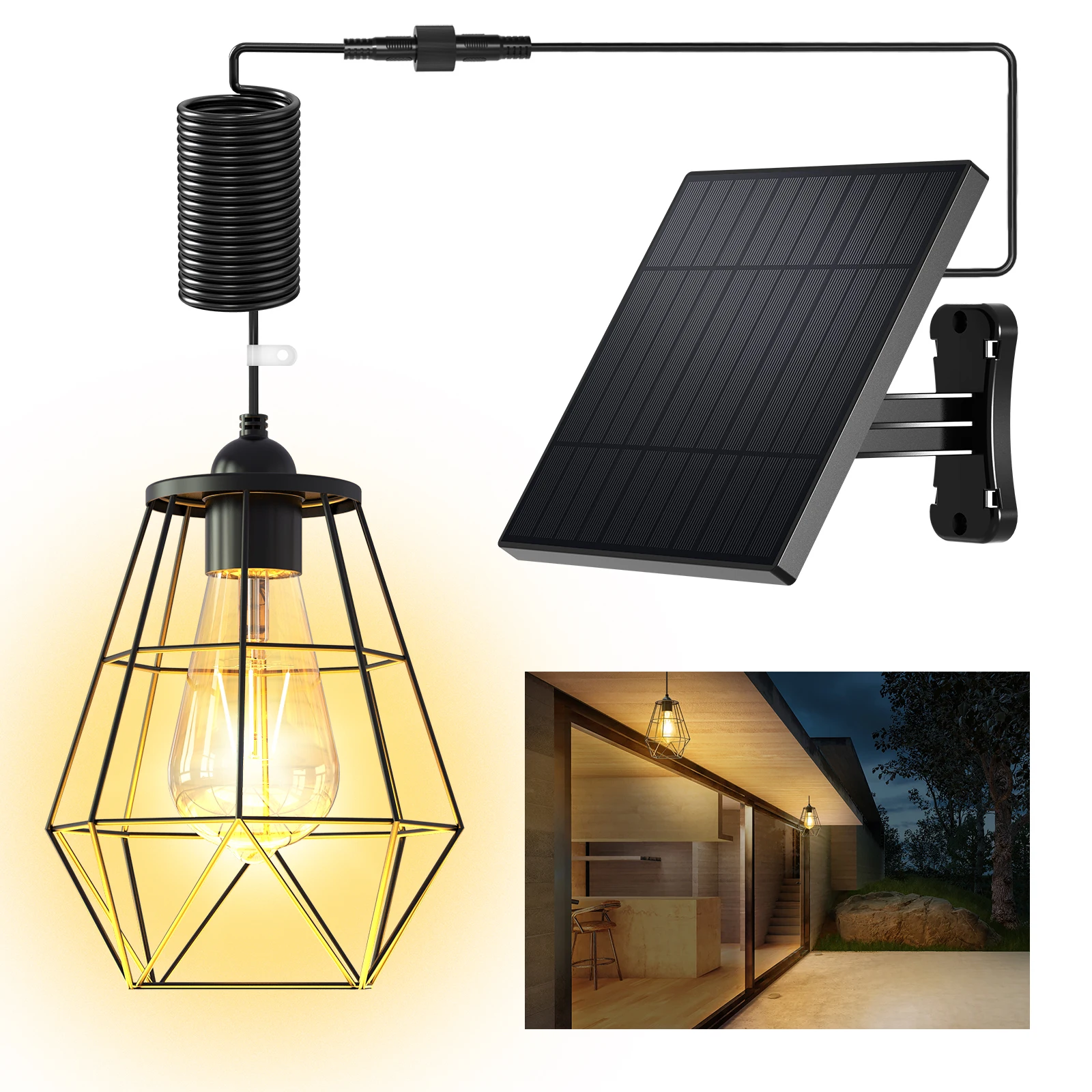 Intelamp Langlebige 4000mAh Solar-Pendelleuchte für Innen- und Außenbereich, Wasserdichte Solar-Schuppenleuchten für Schlafzimmer, Wohnzimmer, Garten, Garage