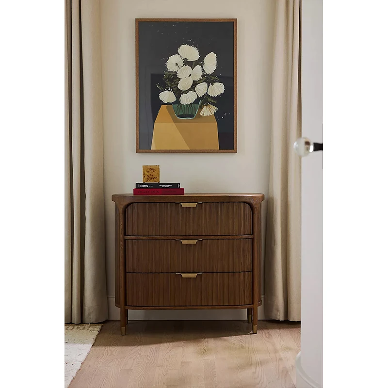 

！@Handmade Factory Modern Wabi-Sabi Fluted Wood Interior Home Furniture Bedroom Storage Three-Drawer Dresser