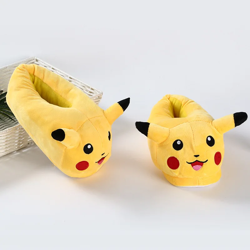 Yellow Pikachu Plush Slippers Cartoon House Slippers Winter Warm Cotton Shoes Keep Warm Non-slip Floor Slippers for Home