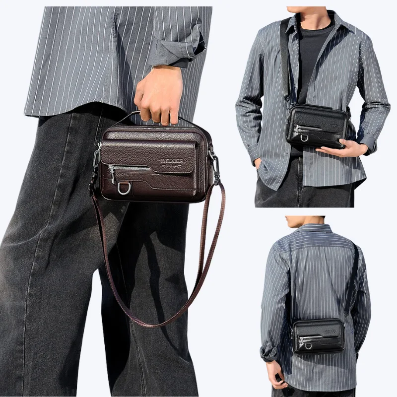 حقيبة كتف رجالية جديدة لعام 2025 مصنوعة من جلد البولي يوريثان مقاومة للماء حقائب ساعي البريد عبر الجسم مع غطاء قلاب حقيبة يد гاندان Muжska sreка Sac pour homme #2