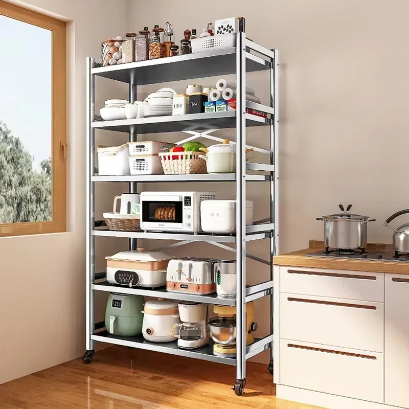 Stainless Steel Rack Floor-to-ceiling Multi-layer Clamps Storage Rack Oven Microwave Oven Pot Storage Rack Kitchenware Slot
