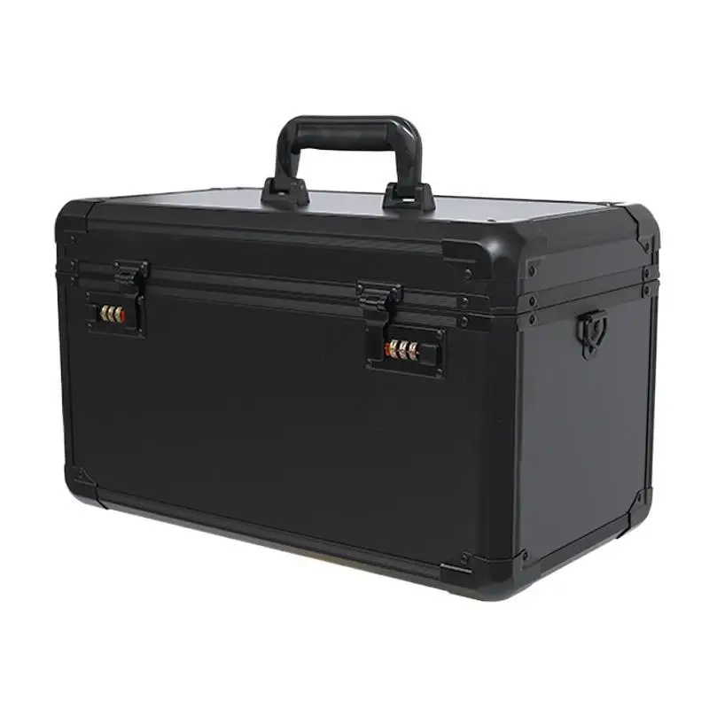 All black medium suitcase, aluminum alloy equipment, instrumentation toolbox, model aircraft safe, password storage box.