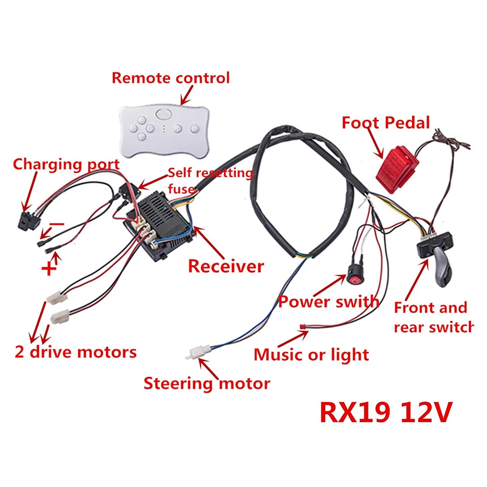 RX19 Receiver For 12V Electric Vehicle Wiring Harness 2.4G Remote Control Circuit Board Switch Kit Power Tools Replacement Parts
