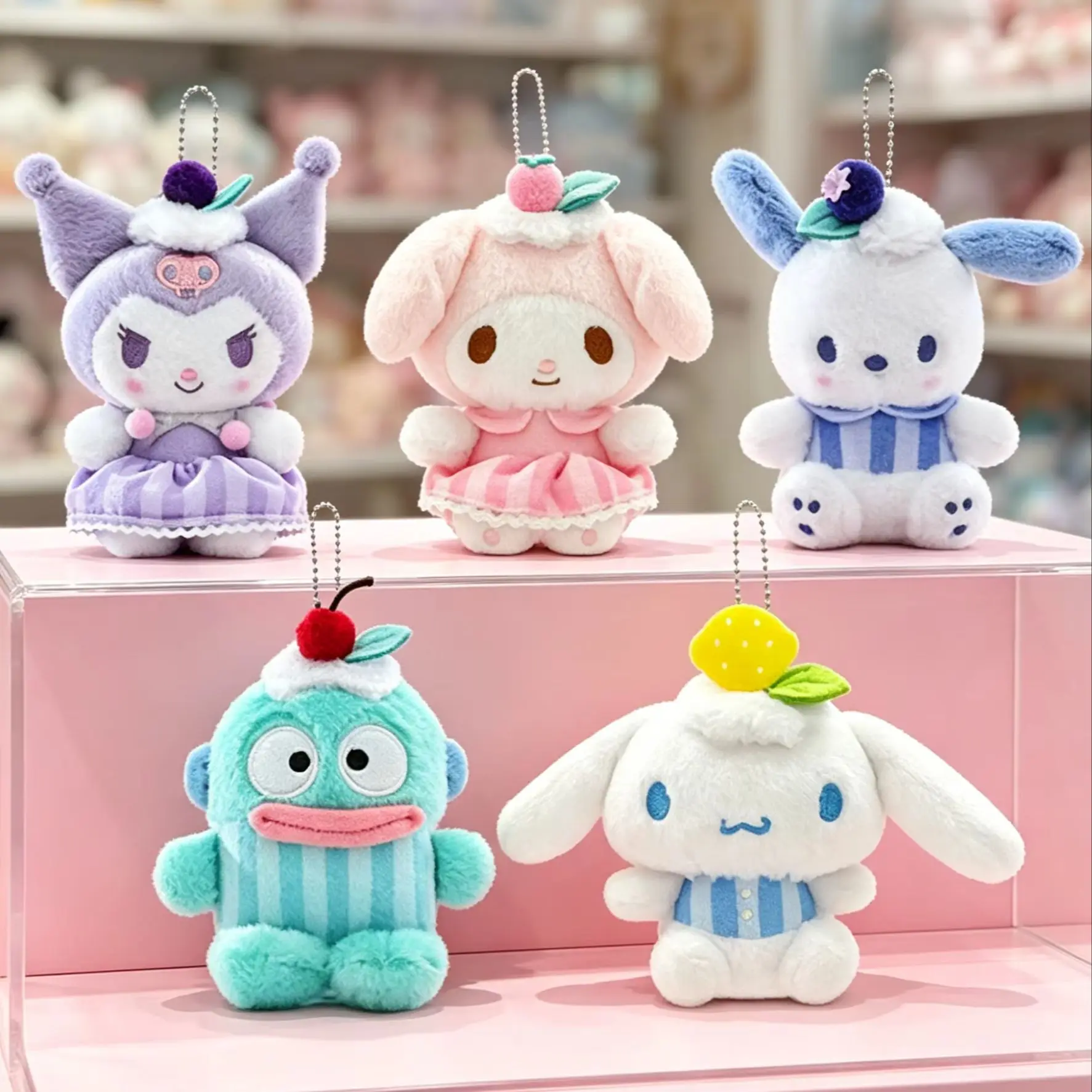 Original Sanrio Plüsch-Schlüsselanhänger-Set - Kuromi My Melody Cinnamoroll Hangyodon Pochacco Niedliche Puppen-Taschenanhänger Perfektes Geschenk
