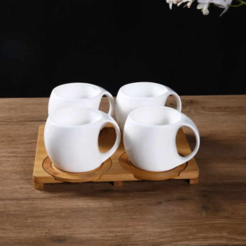 1-7pcs Tea Cup Set 200ml White Bone Porcelain Coffee with Wooden Tray Delicate Mug English Ceramic cups