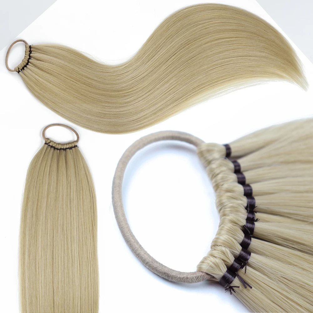 Synthetische Pferdeschwanz-Extensions, Gummiband-Haar, geflochtenes Pferdeschwanz-Haarteil, 61 cm, Schwarz, Blond, Braun, Frisur für Frauen