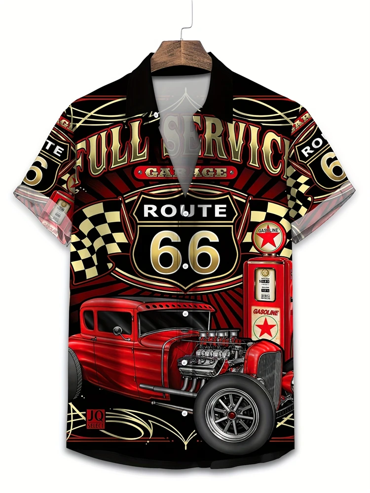 

Мужской нет. 66, винтажная повседневная рубашка с мотоциклетным принтом, повседневная классическая гавайская рубашка с 3D принтом и короткими рукавами, Harajuku