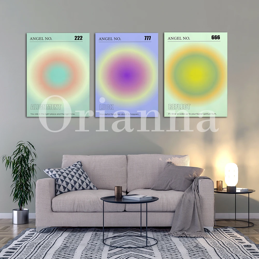 Angel Number Retro Gradient Poster,Aura Energy,Mindful Quote Affirmation Print Aesthetic Room Decor Spiritual 70s Decor Wall Art