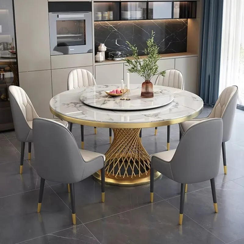 Durable Round Dining Table With Gold Feet High End Italian Luxury Modern Dining Table With Chairs