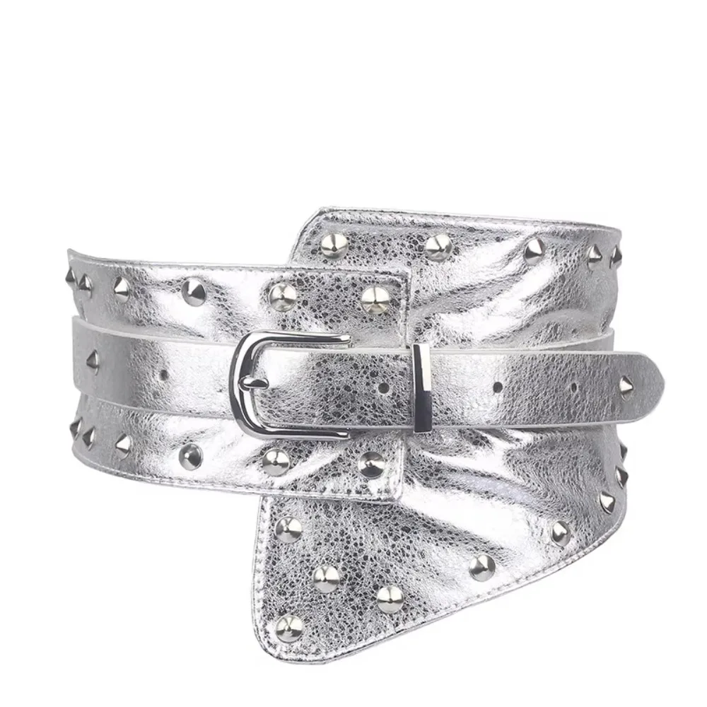 허리 커버 여성용 와이드 탄성 벨트 패션 리벳 장식 코트 벨트 드레스 스웨터 스타일