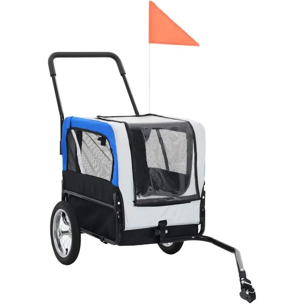 

2-in-1 Pet Bike Trailer & Jogging Stroller with Swivel Front Wheel, Gray and Blue