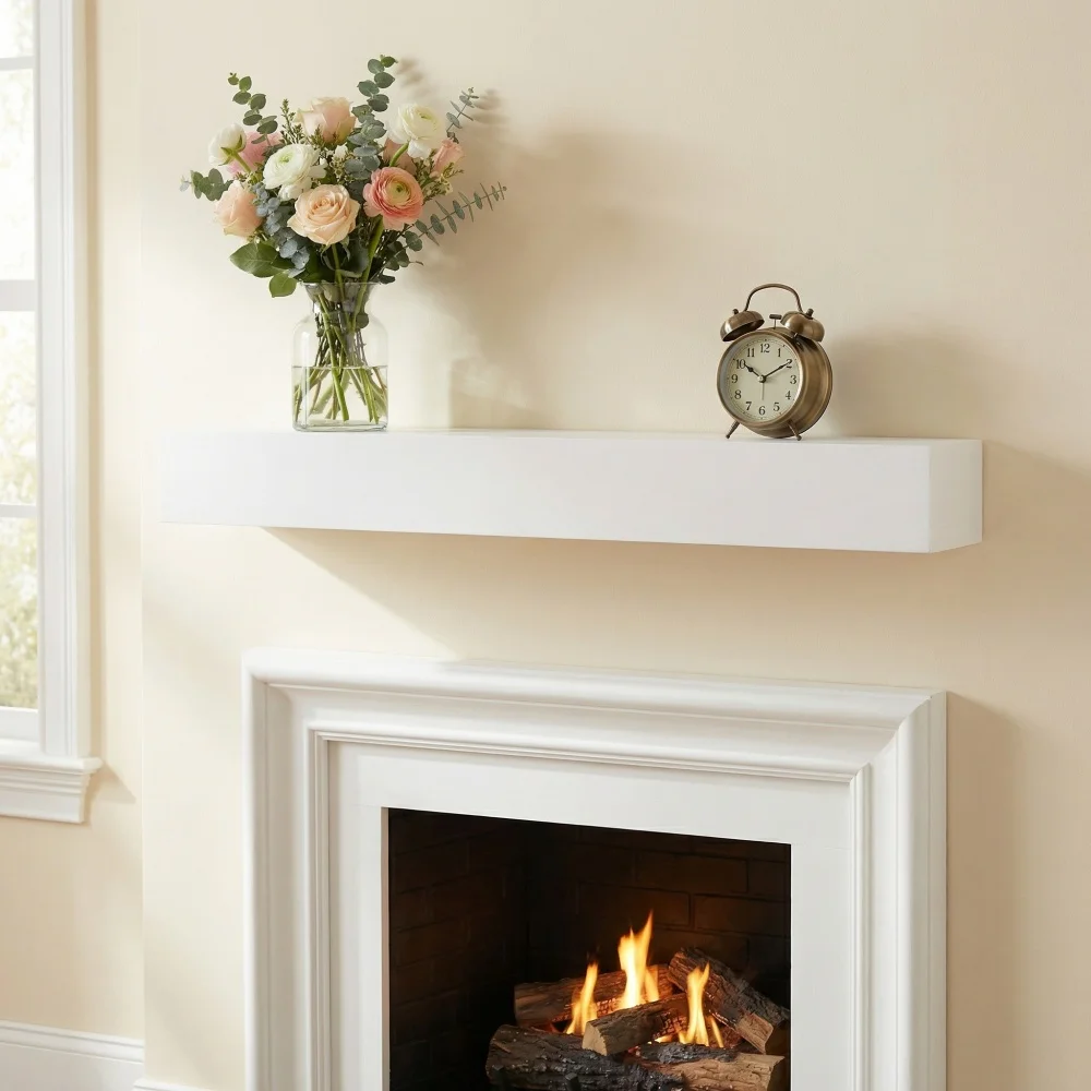 

60'' Paulownia Fireplace Mantel Solid Wood Wall-Mounted & Floating Shelf for Home Decor