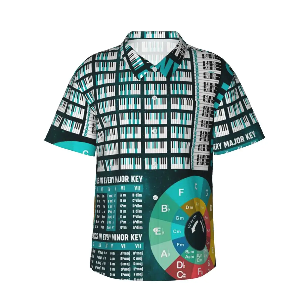 

Music Basic Guitar Chord Theory Chart Piano Men's Shirts Hawaiian Short Sleeve Shirt Funny Button Tops for Summer Beach