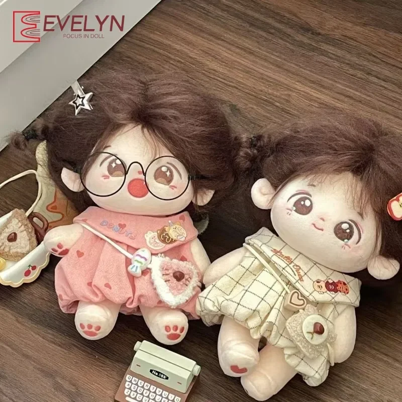 Evelyn New 20cm Cotton Doll Dress Grid Love Skirt Set Cute Puff Skirt Cheap Doll Replacement Dress
