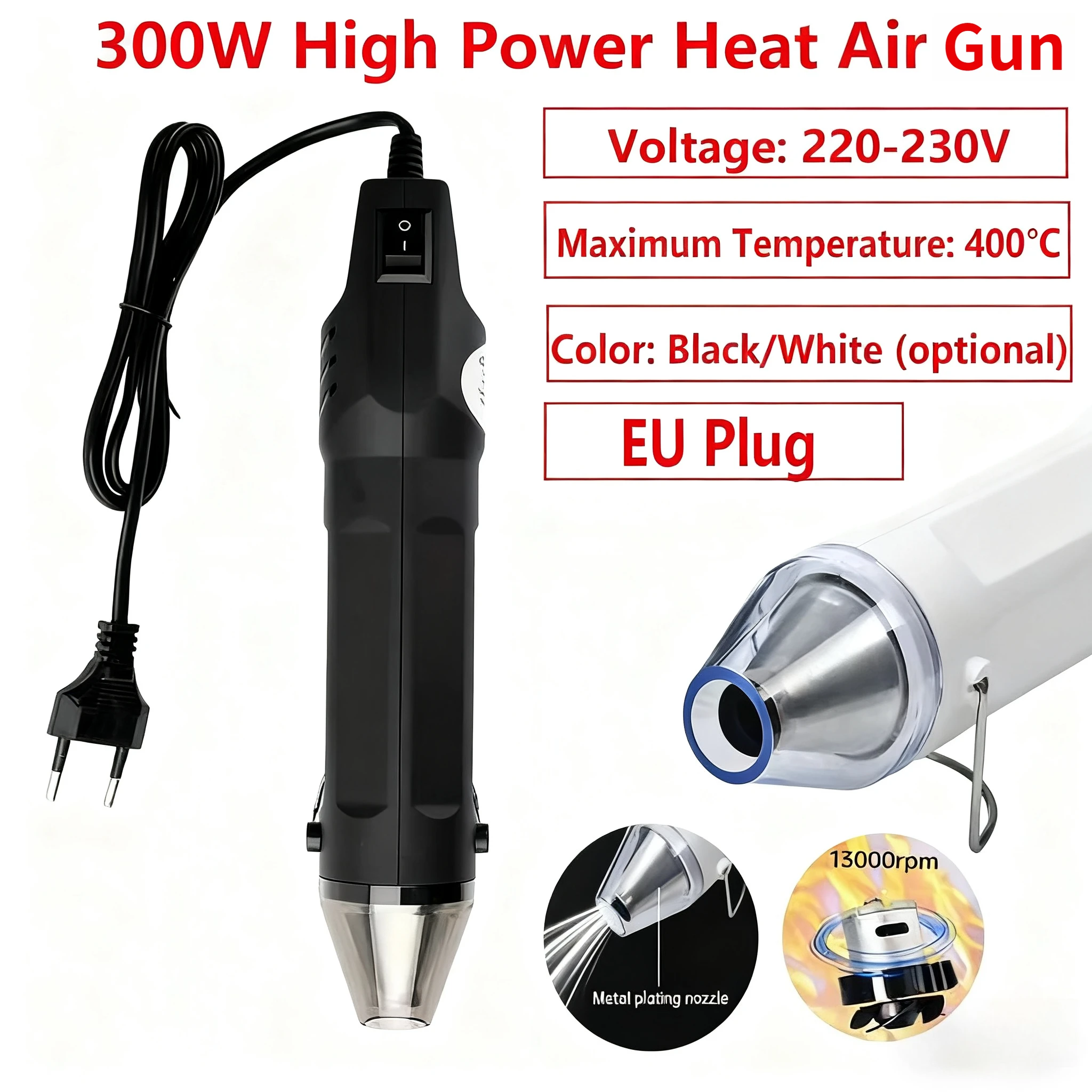 

300W High Power Heat Air Gun Electrical Digital Hot Gun Fan EU Plug 400℃ Max Temperature 13000rpm for DIY Craft Repair Tools