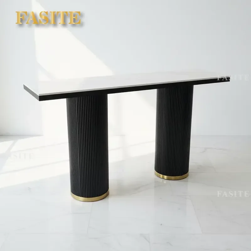 Modern Nordic Style Convertible Black Console Table Gold Stainless Steel Frame Dining Furniture for Farmhouse Apartment Use