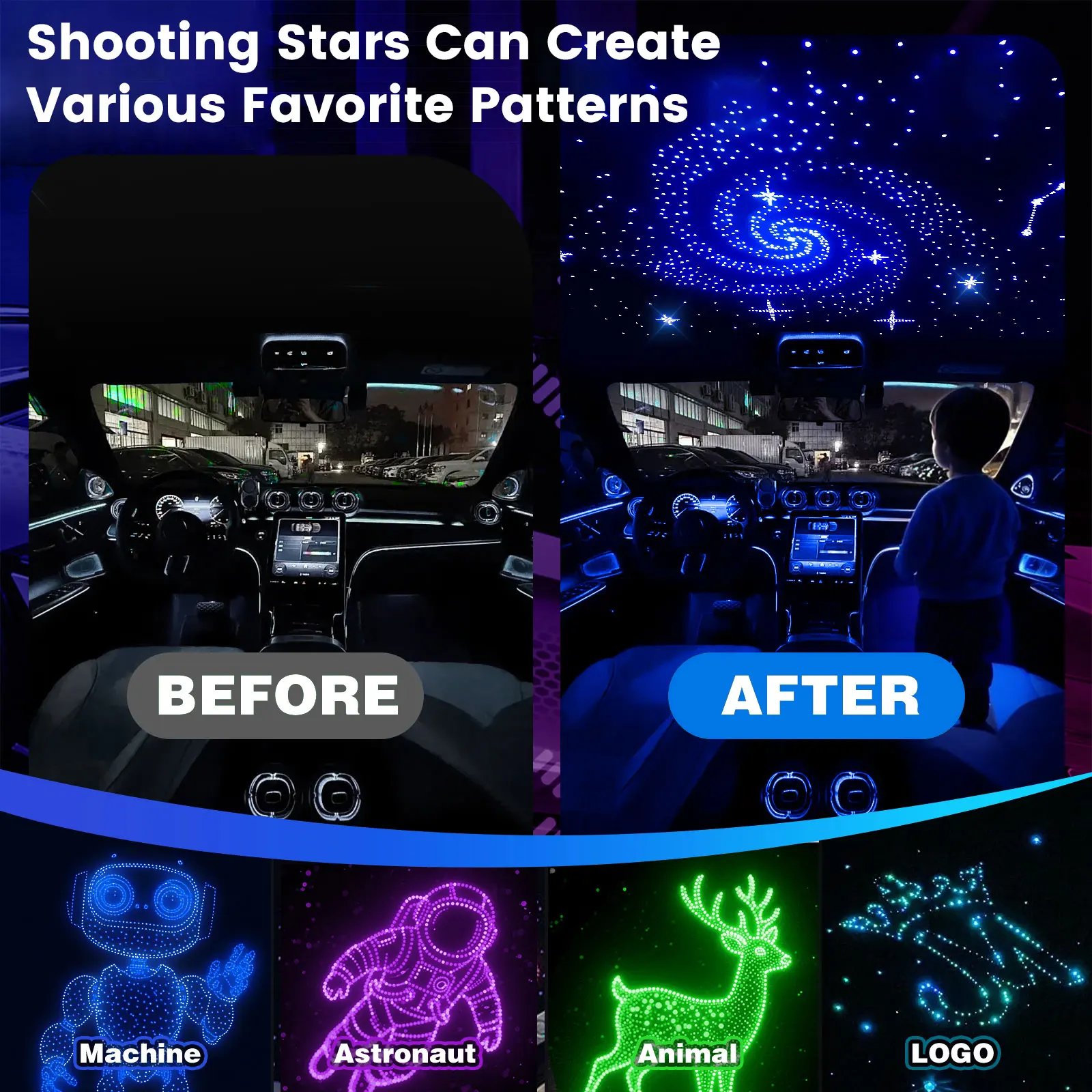 2026 New RGBW 12V 16W 1/2/4 Split Starry Sky Atmosphere Light APP Control Fiber Optic Car Starry Sky Ceiling Roof Kits Interior
