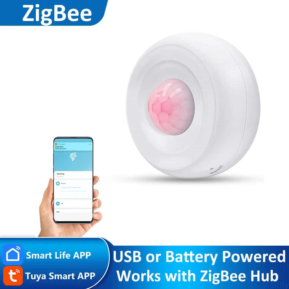 Tuya inteligente zigbee 3.0 pir sensor de movimento detector infravermelho sensor de movimento humano usb alimentado por bateria com zigbee gateway