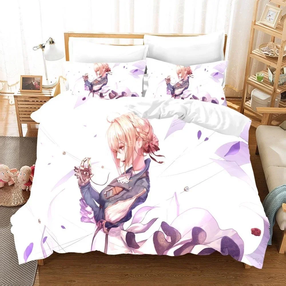 

Japan Anime Violet Evergarden Blonde Girl Comfortable Duvet Quilt Cover Pillowcase Bedding Set Bedroom Decoration Home Textile