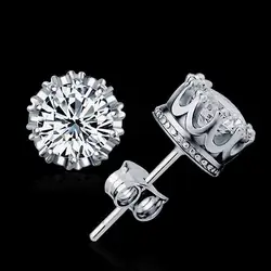 1 Pair Crystal Stud Earrings Crown Design New Plated Fashion Women Men Jewelry Piercing Earrings Classic