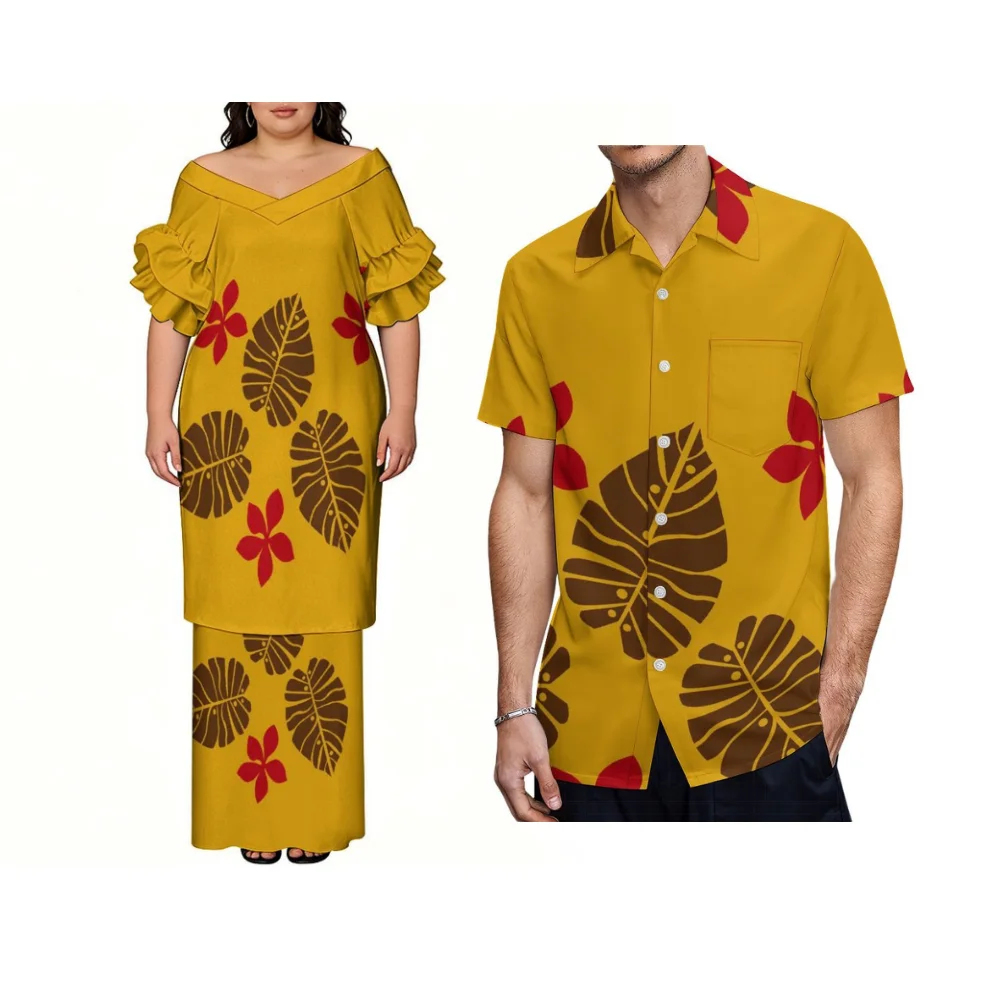 Imagen 3: Conjunto de Vestido de Manga Corta para Mujer y Camisa Aloha para Hombre, Estilo Isleño Polinesio Samoano, para Vacaciones de Verano