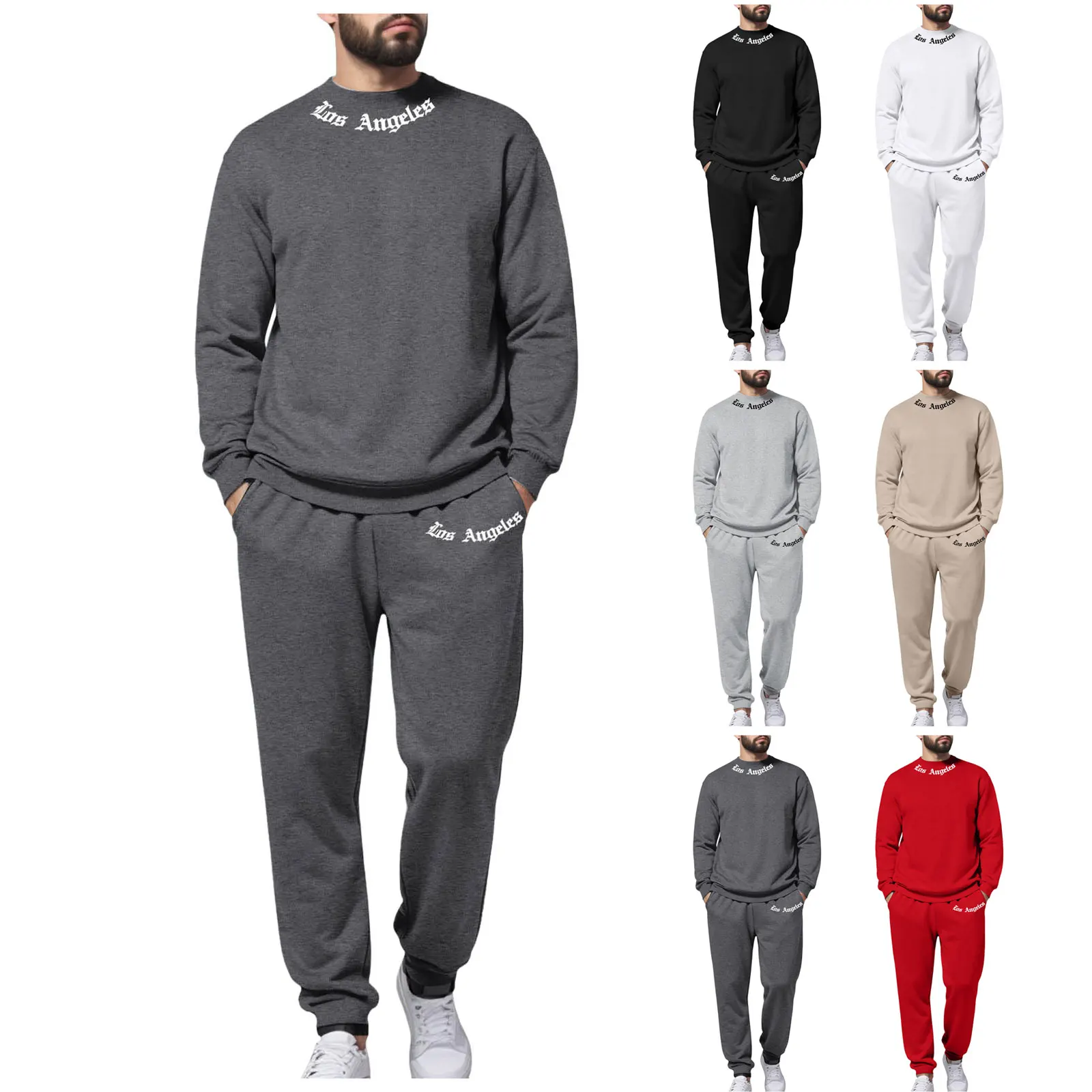 

Tuxedo Jacket Men's Round Neck Sweatshirt And Cuff Sweatpants Suit Simple Letter Neckline Small Print Casual Young Mens Suit Set